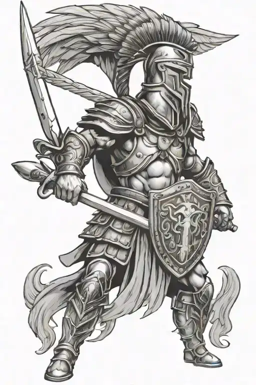 Spartan Warrior Wearing A Helmet With Shield And Sword And Must Have The Coat Of Arms Of Sparta