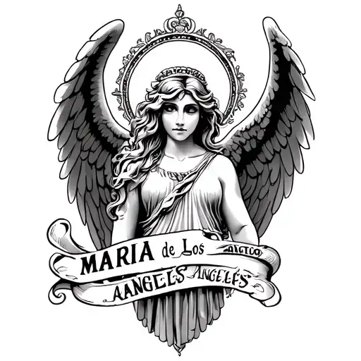 Tattoo With The Name Maria De Los Angeles With An Angel In The Back