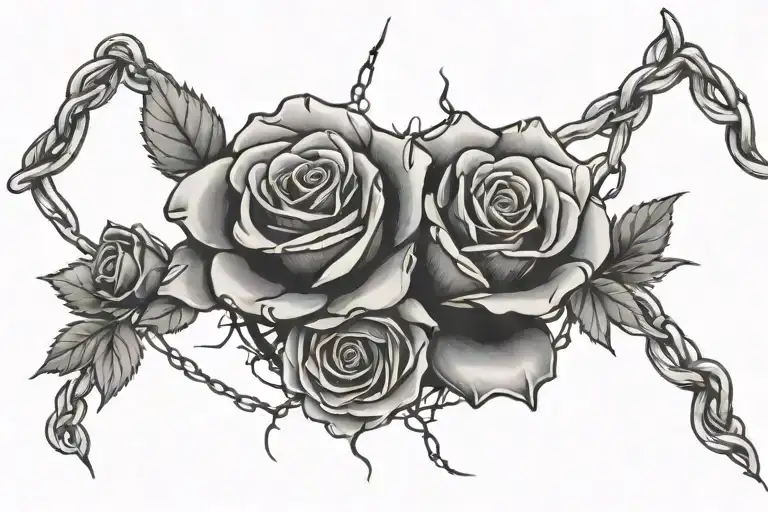 Barbed Wire And Rose Surrounded