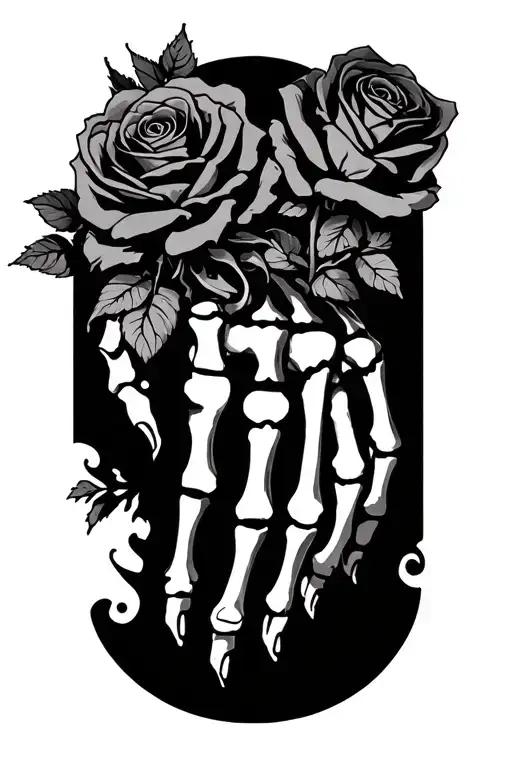 Intertwined Roses Leading To A Skeleton Hand That Goes On The Hand