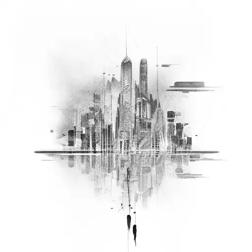 A Black And Grey Portrait Of A Cityscape Flowing Through Veins