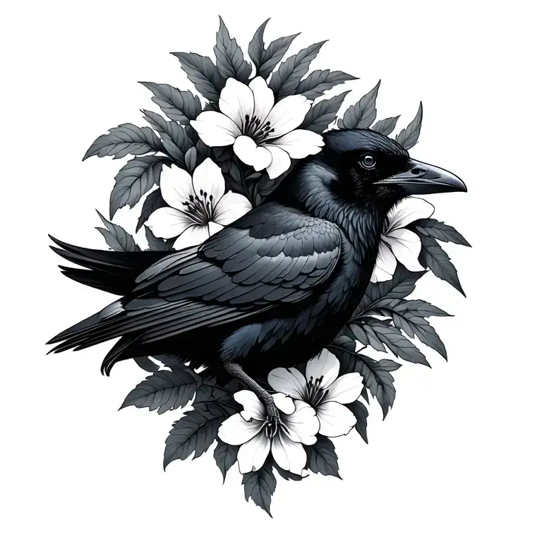 Raven And Larkspur Flowers Intertwined