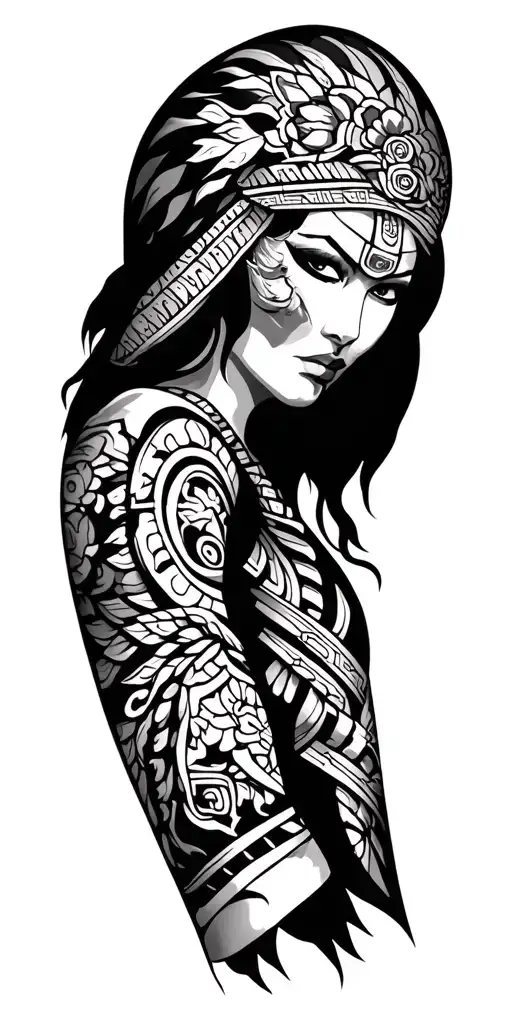 Mexican Aztec And Japanese Yakuza Inspired Arm Sleeve