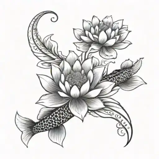 Lotus Flower And Koi Fish Swimming