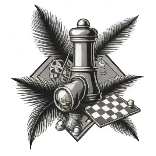 Miner's Lamp And Palm Tree And Germany And Queen Chess With Pawn Shadow