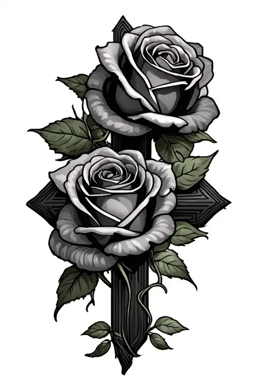 2 Roses And A Cross Intertwined