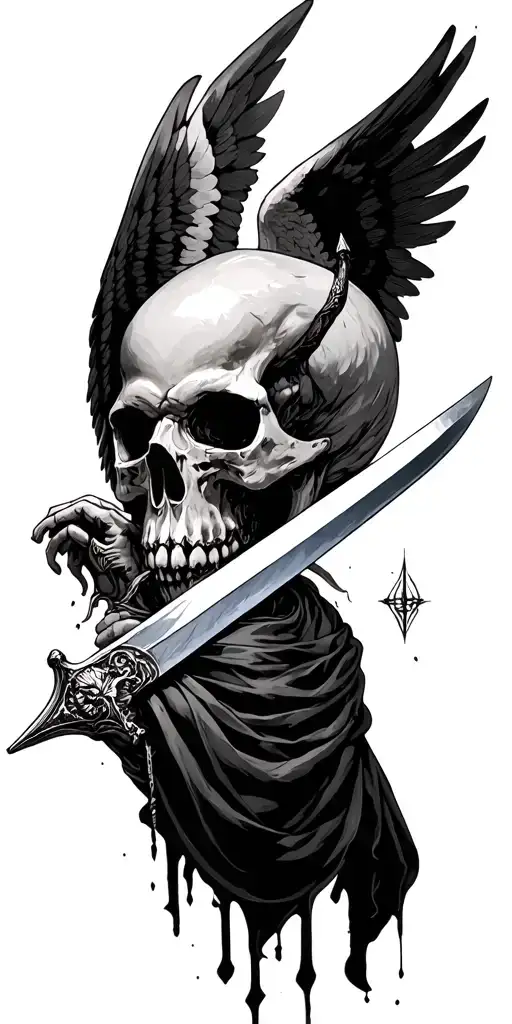 Arch Angel Michael Stabbing Demon Skull With Sword