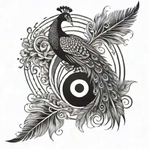 Yin Yang With Flute And Peacock Feather