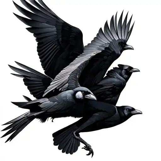 4 Crows Flying With Different Positions