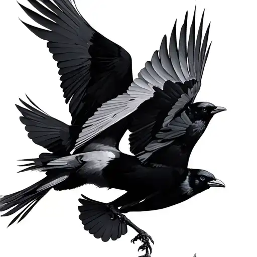 4 Crows Flying With Different Positions