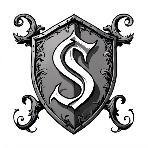 Last Name Initial S In Medieval Letters On Knights Shield