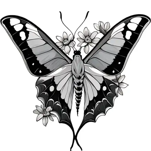 Luna Moth With Flowers