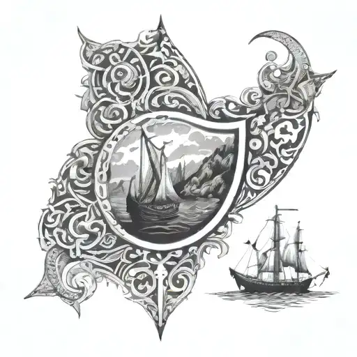 Viking Style Border With Various Scenes Mixed In Such As Fine Art Tribal Clavicle Collarbone