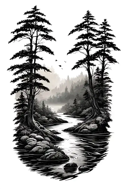 Nature Stream Tattoo Design