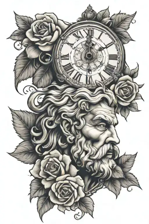 Zeus Face With Clock And Rose