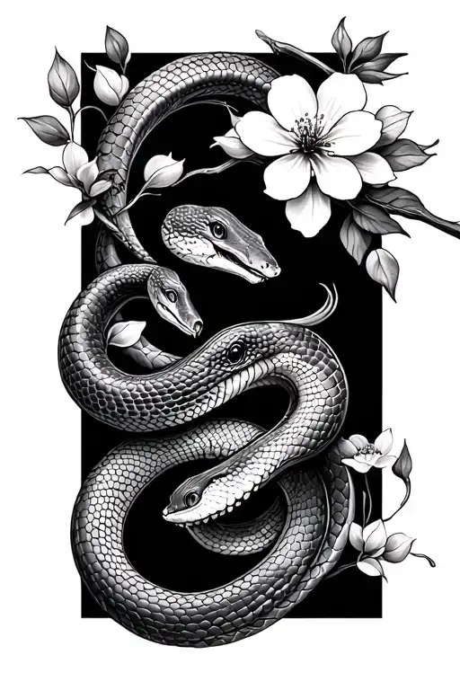 Snake And Cherry Blossom Flowers