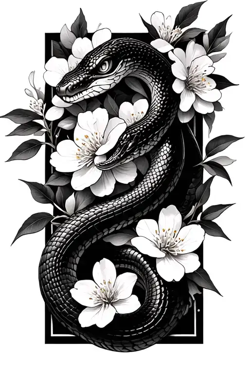 Snake And Cherry Blossom Flowers