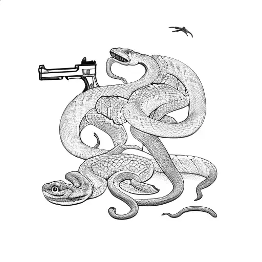 A Heist Scene With A Snake Stealing A Gun
