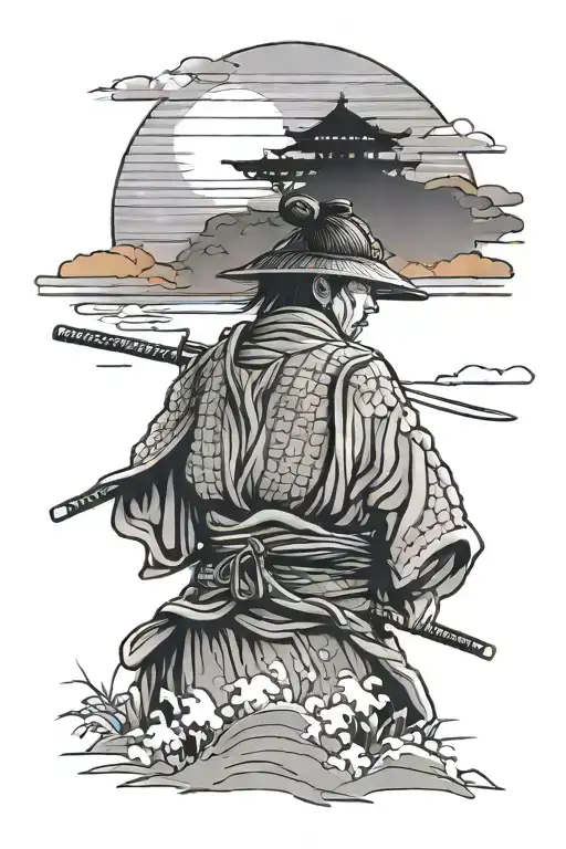 Lone Samurai Looking Into Sunset