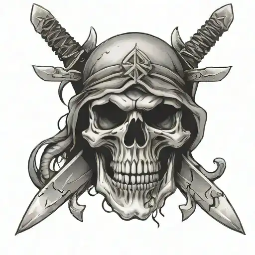 Skull With Three Swords Crossed