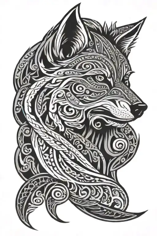 Lonely Wolf Head Polynesian Style
