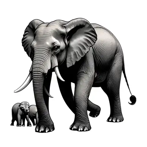 Male Elephant Guarding His Newborn Sons