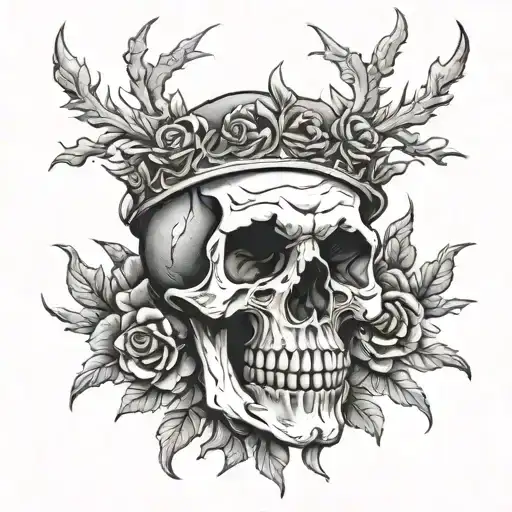 Skull Wearing A Thorn Wreath Crown