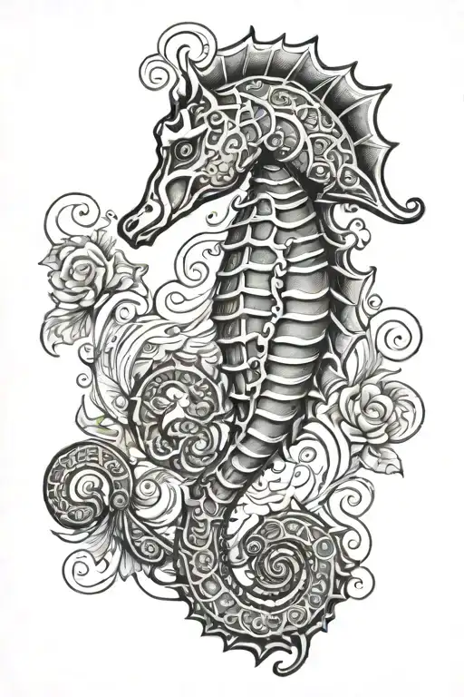 Black And White Seahorse Upper Thigh For Men