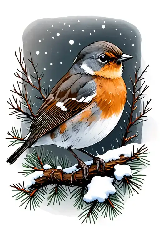 Winter Landscape Robin Perched