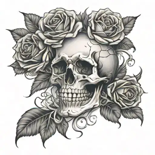 Skull And Roses Sleeve Tattoo Design