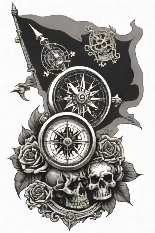 Skull Compass And Clock