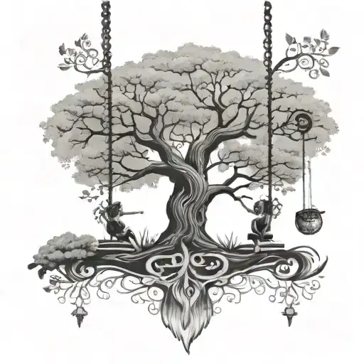 Tree Of Life With Two Girls On Swings
