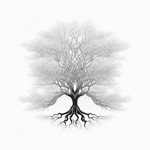 An Intricate Tree Of Life With Binary Code Flowing Through Its Branches