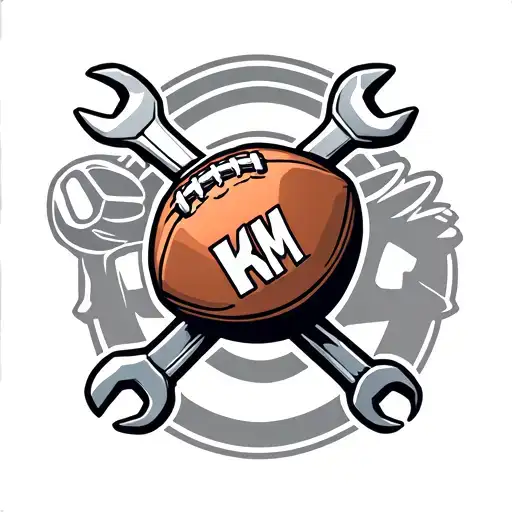 Crossed Wrenches With A Football In Front Of Them With Km On The Football