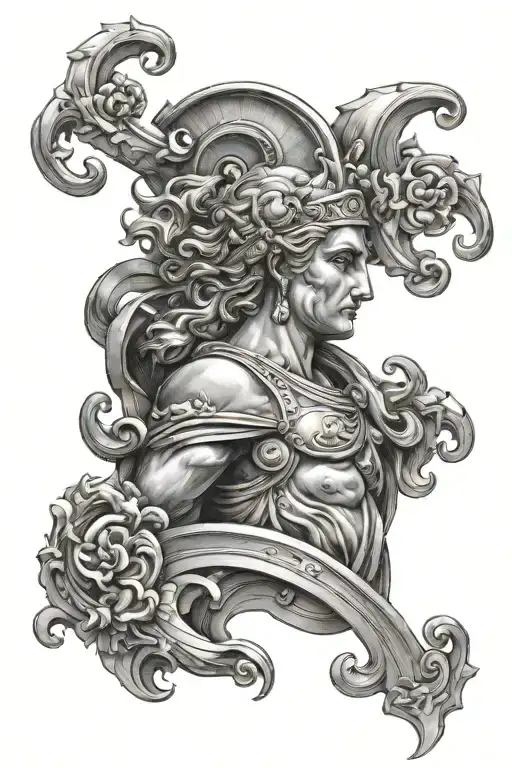 Tattoo Sketch Of A Sleeve In Realism On The Theme Of Greek Mythology