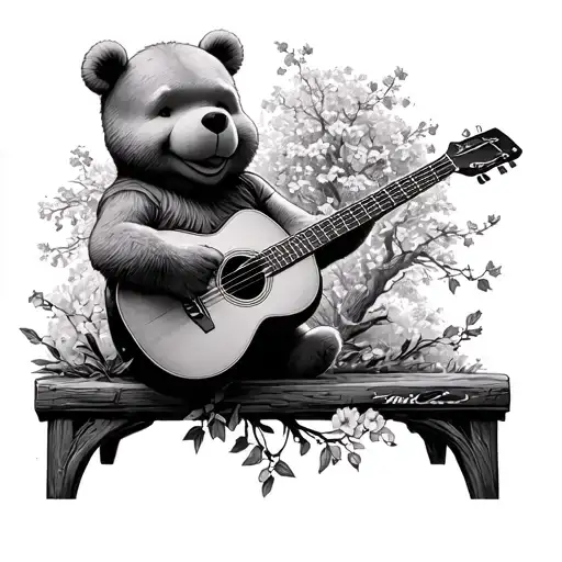 Pooh Bear Guitar Trees Blossoms