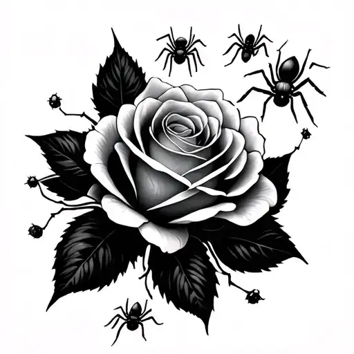 A Rose With 4 Spiders Crawling