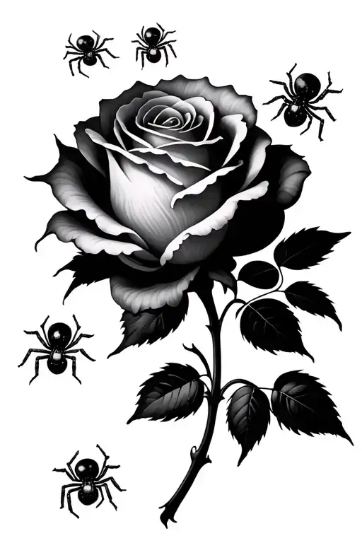 A Rose With 4 Spiders Crawling On It