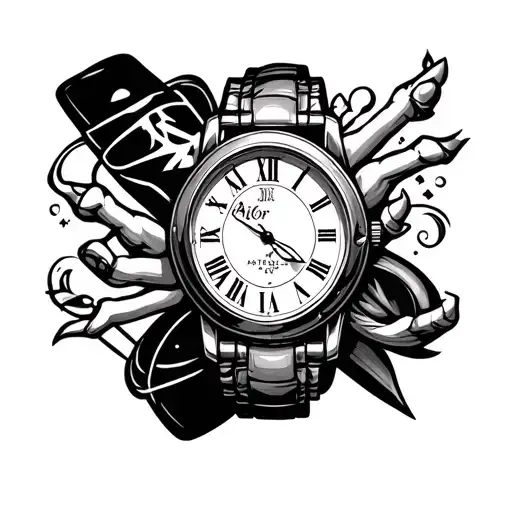Arm Tattoo Watch With Hourglass And Arms Pointed To The 10 And 11