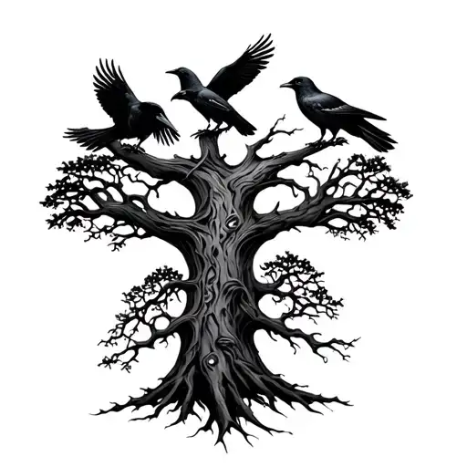 Yggdrasil With Trees And Ravens