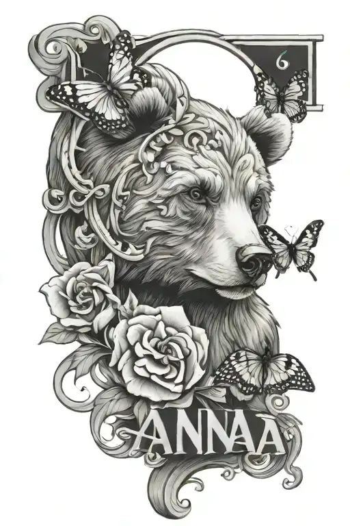 Ana Name With Bear And Butterfly