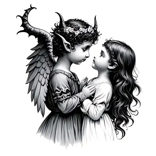 Little Devil Whispering In The Little Angel's Ear Half Wreath