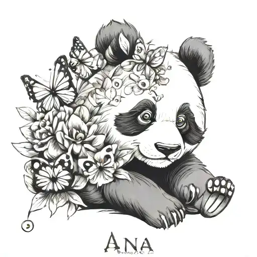 Ana Name Panda With Butterfly