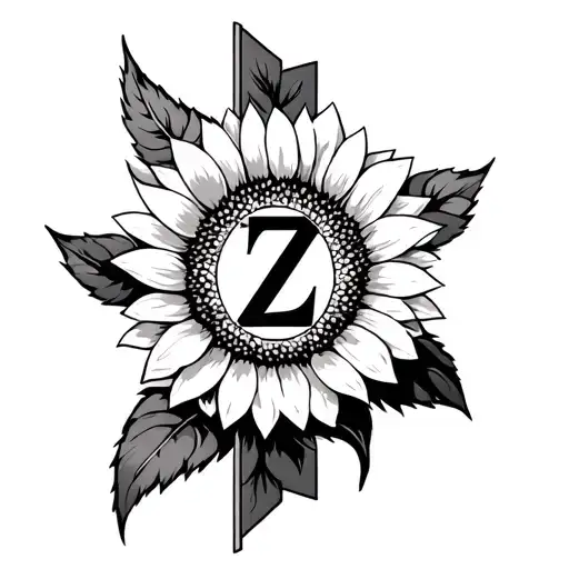 Sunflower In The Middle Of A Cross With A Hidden Letter Z