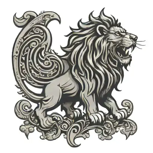 Create A Tatto Based On A Scottish Luckenbooth With A Lion Face In The Middle