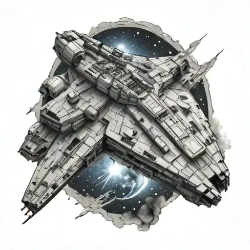 Millennium Falcon Flying Through A Galaxy