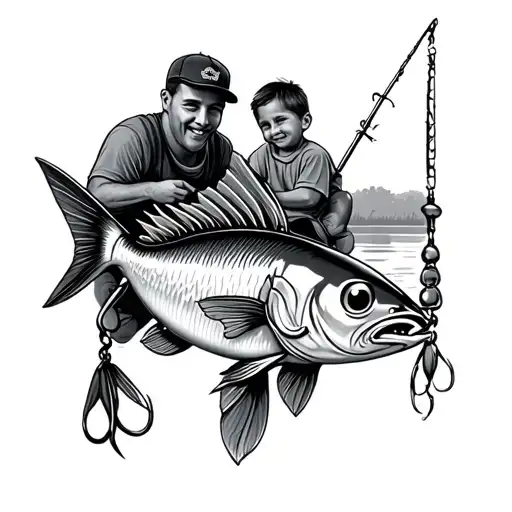 Fishing Lure Realistic With Father And Son In Background