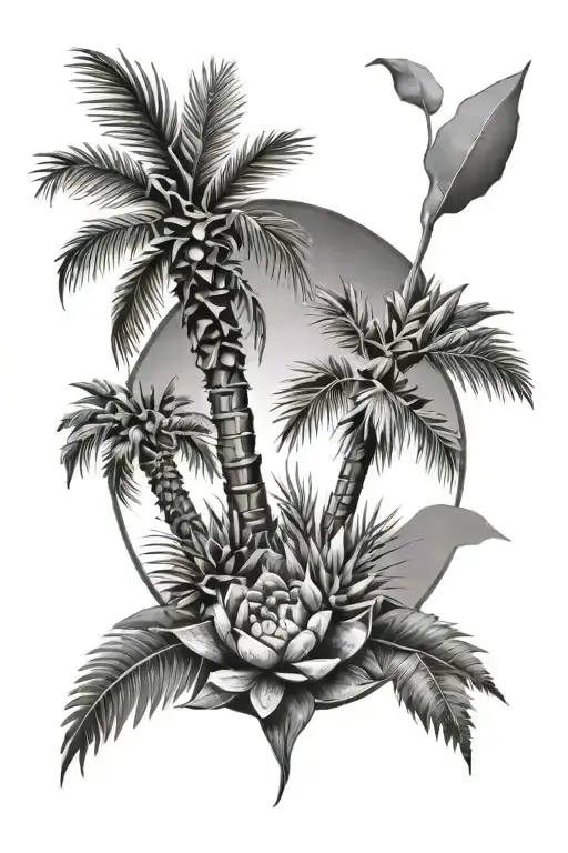 Palm Tree With Cactus Shaded Around It