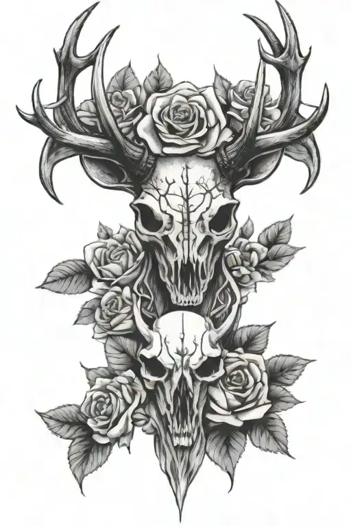 Stag Skull With Roses