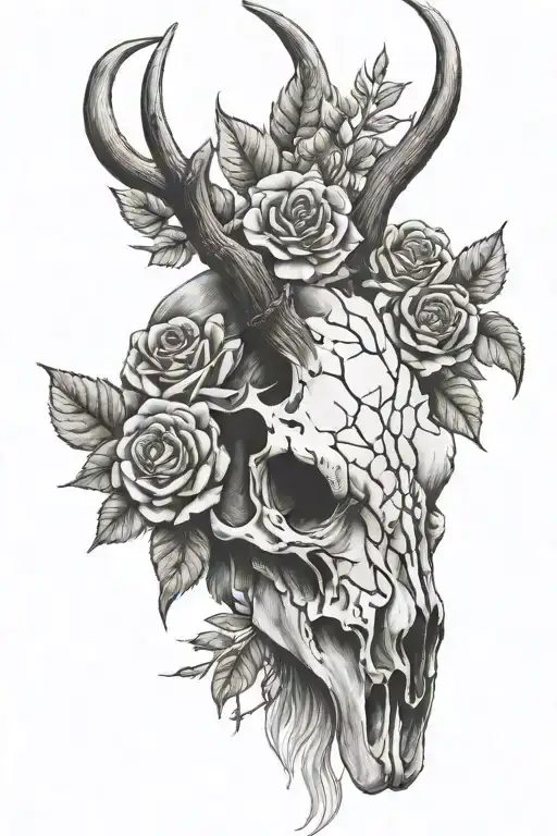 Elk Skull With Roses